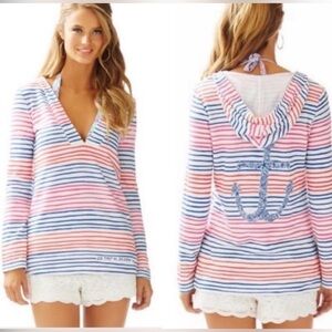 Lilly Pulitzer Higgs Hooded Striped Tunic/Swimsuit Cover-up Anchor Beach Sz S